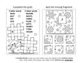 Activity page with two puzzles. Black and white, printable. Answers included.